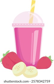 Strawberry and Banana Fruit Smoothie Vector