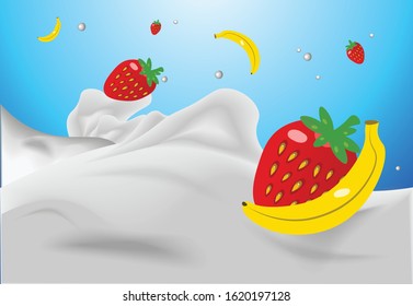 Strawberry and banana on milk from squirt