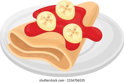 Strawberry and Banana Quesadillas Concept, Peanut Butter Snack Wraps vector color icon design, Cooking breakfast symbol, Morning Meal Dishes Sign, Restaurant or cafe menu stock illustration