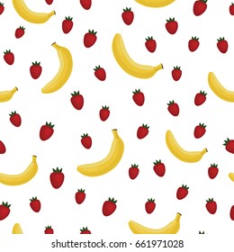 Strawberry and banana seamless pattern. Vector background. Wrapping paper.