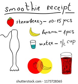 Strawberry and banana smoothie receipt in hand drawn style. For print, receipt books, kitchen. Vector illustration.