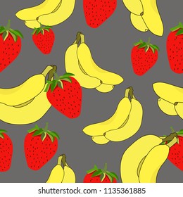 Strawberry and bananas seamless pattern. Organic food. Summer pattern.
