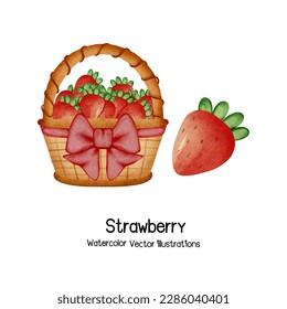 Strawberry Basket water color vector illustration