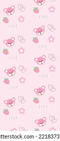 Strawberry Bear flower heart love Pattern, Pink seamless strawberry, Strawberry pink Background, Strawberry Wallpaper Love Cards Vector Stock Vector Illustration.