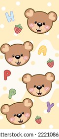 Strawberry Bear Happy Pattern, Rad seamless strawberry, Strawberry cream color Background, Strawberry Wallpaper Love Cards Vector Stock Vector Illustration.