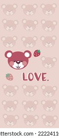 Strawberry Bear Love Pattern, Rad seamless strawberry, Strawberry Pink Backgrounds, Strawberry Wallpaper Love Cards Vector Stock Vector Illustration.