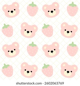 Strawberry , Bear on white background , Fabric pattern , Wrapping paper , Seamless pattern