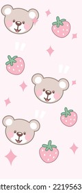 Strawberry Bear Pattern, Pink seamless strawberry, Strawberry pink Background, Strawberry Wallpaper Love Cards Vector Stock Vector Illustration.