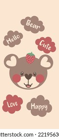 Strawberry Bear Pattern, Rad seamless strawberry, Strawberry cream color Background, Strawberry Wallpaper Love Cards Vector Stock Vector Illustration.