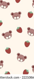 Strawberry Bear Pattern, Rad seamless strawberry, Strawberry cream color Background, Strawberry Wallpaper Love Cards Vector Stock Vector Illustration.