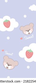Strawberry Bear Pattern, Red seamless strawberry, Strawberry purple Background, Strawberry Wallpaper Love Cards Vector Stock Vector Illustration.