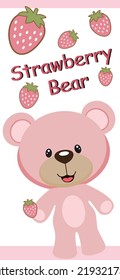 Strawberry Bear Patterns, Pink seamless strawberry white Backgrounds, Strawberry Wallpaper Love Cards Vector Stock Vector Illustration.