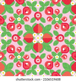 Strawberry beautiful geometric mosaic background. Fresh garden fruit pattern. Modern abstract texture, ornament for wallpaper, paper, textile, fabric, package, home decor