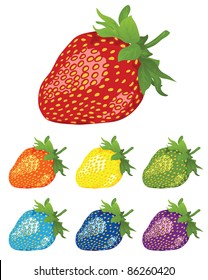 Strawberry. The berries of different colors of the rainbow. Vector illustration.