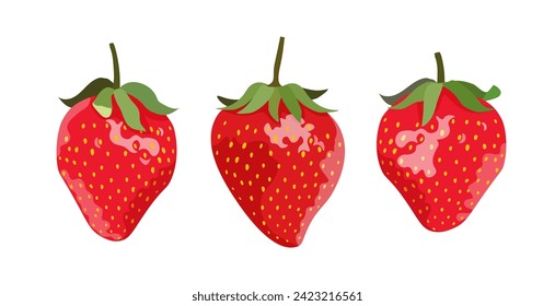 Strawberry berries isolated on a white background. Set of three berries. Vector illustration.