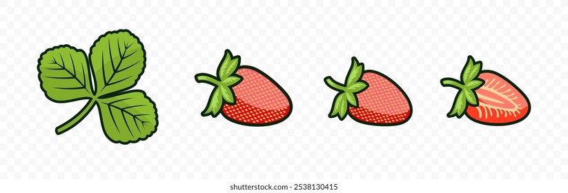 Strawberry, berries strawberries and leaf or leaves, graphic design. Wild strawberries, plant, fruit and food, nature, vector design and illustration