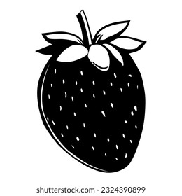 Strawberry berry black silhouette isolated on white. Modern vector doodle editable illustration for design. Deliciou summer vegetable fresh food. Healthy organic fruits.