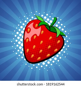 Strawberry berry in bright colorful pop-art style.