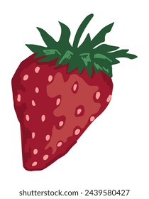 Strawberry berry clip art. Doodle of summer edible harvest. Cartoon vector botany illustration isolated on white background.