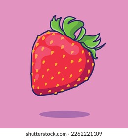 strawberry berry, healthy dessert, strawberry icon on a twig with a leaf, victoria cartoon flat icon