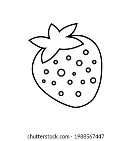 Strawberry berry on a white background for printing on clothes, decorative pillows, kitchen and children's textiles. Black line contour. Coloring. Vector graphic.