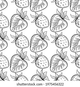 Strawberry berry seamless pattern. Hand drawn vector illustration fresh organic healthy fruit. Sweet Strawberry background.
