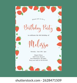 Strawberry Berry Sweet Birthday Invitation