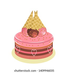 Strawberry birthday cake with ice creams topping