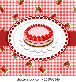 strawberry birthday cake, invitation card - vector illustration