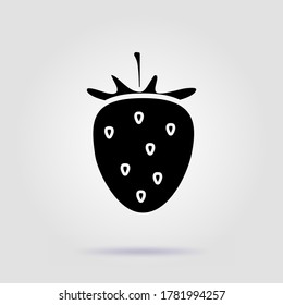 Strawberry black icon on a gray background with soft shadow