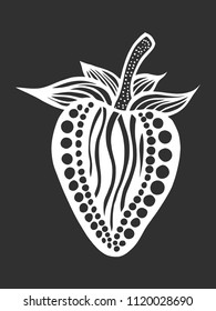 Strawberry black and white. Hand-drawn, doodle, vector. Made by trace from sketch. Coloring book page for adult. Garnet fruit.