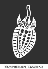 Strawberry black and white. Hand-drawn, doodle, vector. Made by trace from sketch. Coloring book page for adult. Garnet fruit.