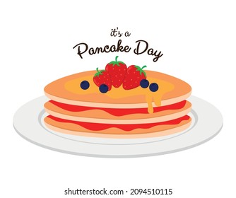 Strawberry and blueberry pancake animation vector illustration for pancake day Tuesday