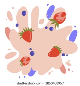 Strawberry and blueberry splash illustration in vector