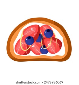 Strawberry and blueberry toast with honey. Perfect for vegetarian