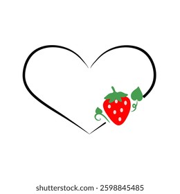 Strawberry border with heart shape frame vector illustration