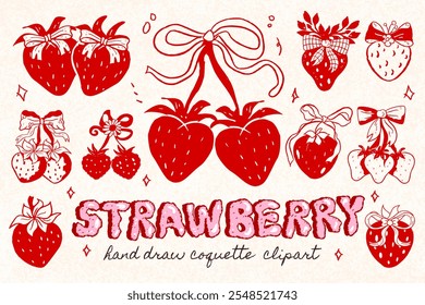 Strawberry with bow coquette clipart, cute, y2k, coquette aesthetic, bows clipart, crafts Bows , Coquette, Pink Coquette Ribbon Clipart Gift bow clipart silhouette Decoration valentine, hand drawn