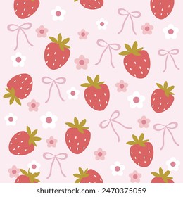 strawberry , bow  , flower  seamless pattern  , vector  illustration