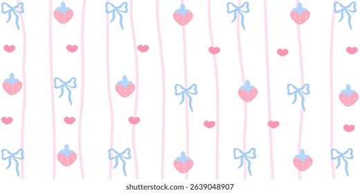 strawberry and bow pattern with pink stripes and heart accents