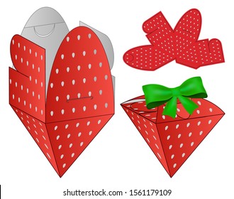 Strawberry Box packaging die cut template design.