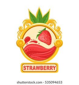 Strawberry Bright Color Jam Label Sticker Template In Round Frame