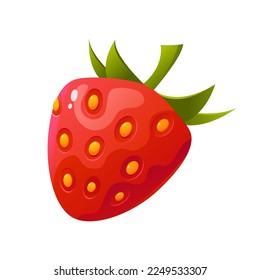 Strawberry bright isolated on white background. Organic fresh healthy food. Farm fruit. Vector Illustration in cartoon style. 