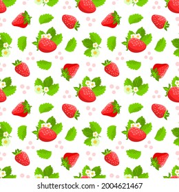 Strawberry. Bright, summer seamless pattern. Perfect for fabric, paper, wallpaper, gift paper and more. Vector isolated on a white background.