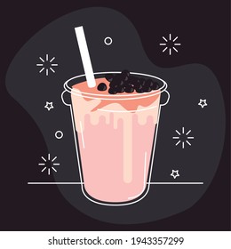 strawberry bubble milk with straw