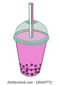 Strawberry Bubble Milk Tea with berry and tapioca pearls vector