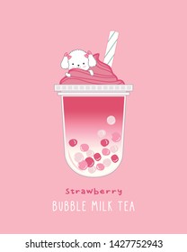 Strawberry Bubble Milk Tea , cute illustration