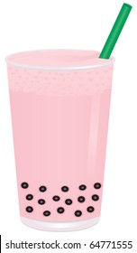 Strawberry Bubble Milk Tea with Tapioca Pearls (bobas) vector