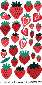 Strawberry Bundle set Red strawberries Juicy summer berries. Flat Vector illustration isolated on white background