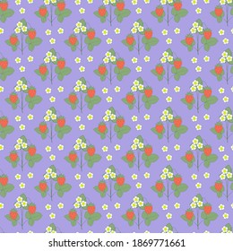 Strawberry bush with berries and flowers. Seamless vector pattern.