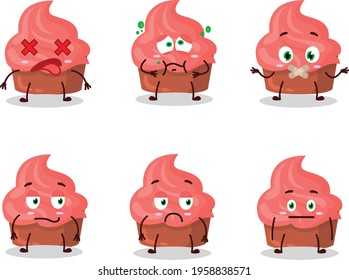 Strawberry cake cartoon character with nope expression